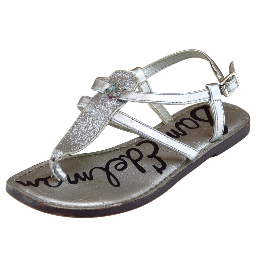 Sam Edelman Sz 13 Shoes Girls Youth Gladiator Silver Leather‎ Buckle